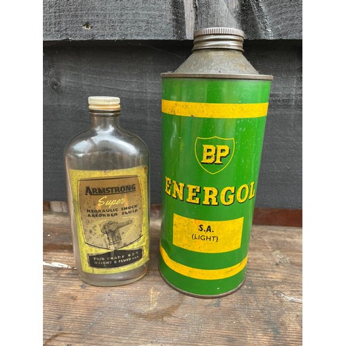 137 - Rare Armstrong shock absorber bottle and 60s good condition quart oil can