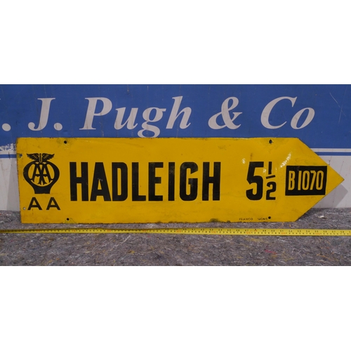 328 - Enamel road sign - AA Hadleigh 38 x 10