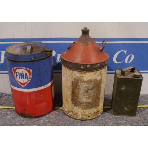 349 - Fina oil can, twin handled oil can and green MOD oil can