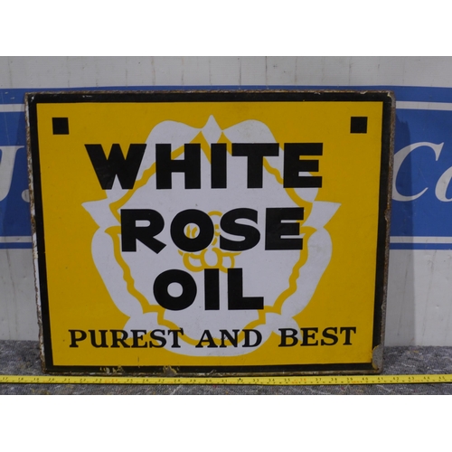 365 - Post mounted double sided enamel sign - White Rose oil 22 x 18