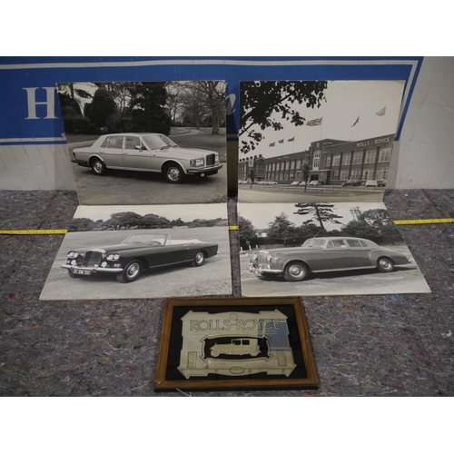 386 - 4 Cardboard Rolls Royce photos and Rolls Royce plaque