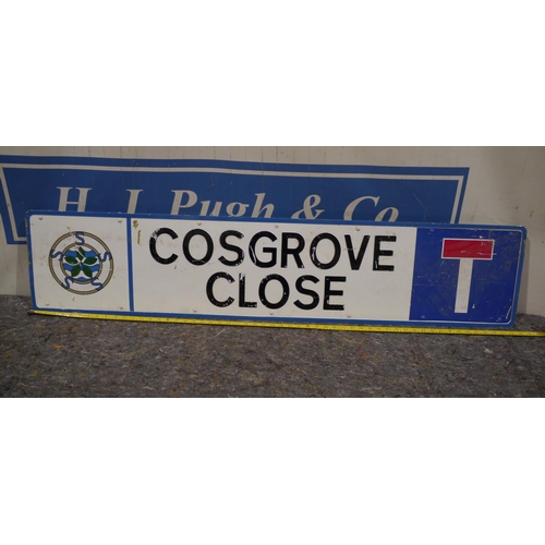 396 - Modern aluminium road sign - Cosgrove Close 56 x 12