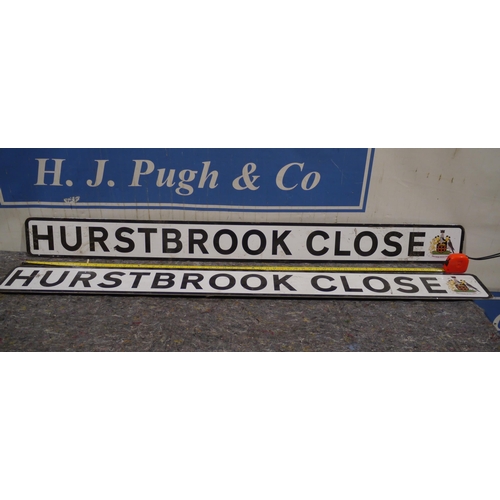 397 - 2 Modern aluminium road signs - Hurstbrook Close 63 x 5