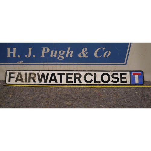 398 - Modern aluminium road sign - Fairwater Close 55 x 5