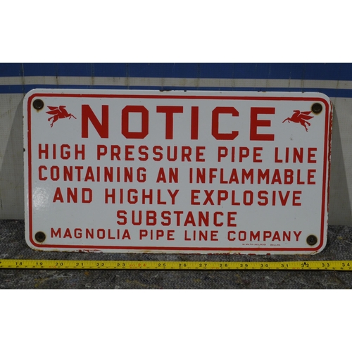 419 - Enamel sign - High pressure pipeline 15 x 8