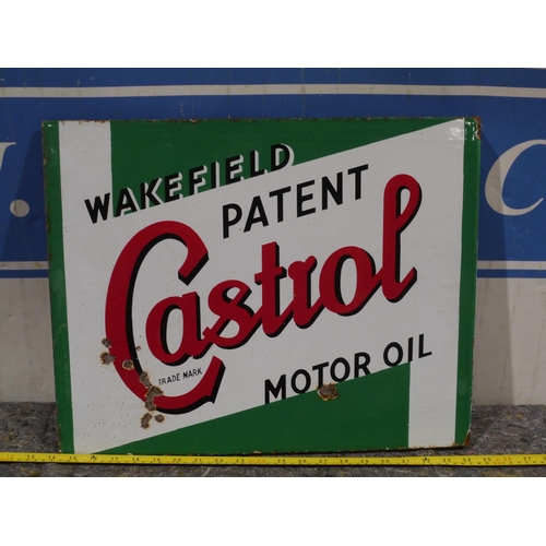 430 - Post mounted double sided enamel sign - Wakefield Castrol 20 x 16