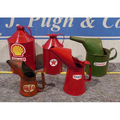 438 - 5 oil jugs including Esso