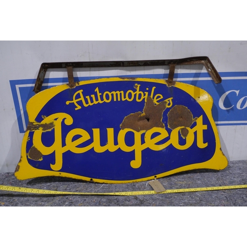 473 - Double sided hanging enamel sign - Peugeot automobile 39 x 19