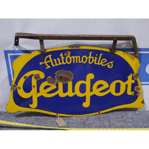 473 - Double sided hanging enamel sign - Peugeot automobile 39 x 19