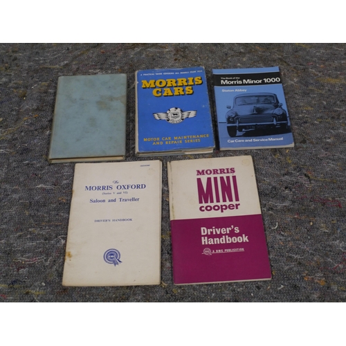 496 - 5 Morris car books including Morris Oxford and Mini Cooper drivers handbooks