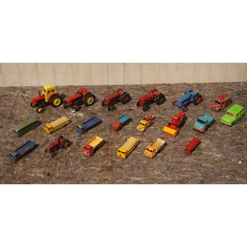58 - Assorted small scale Lesney tractors, lorries and Dinky David Brown tractor