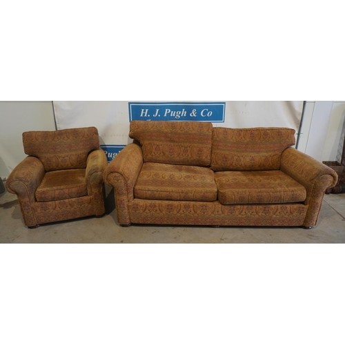 14 - 3 Seater upholstered sofa and armchairs