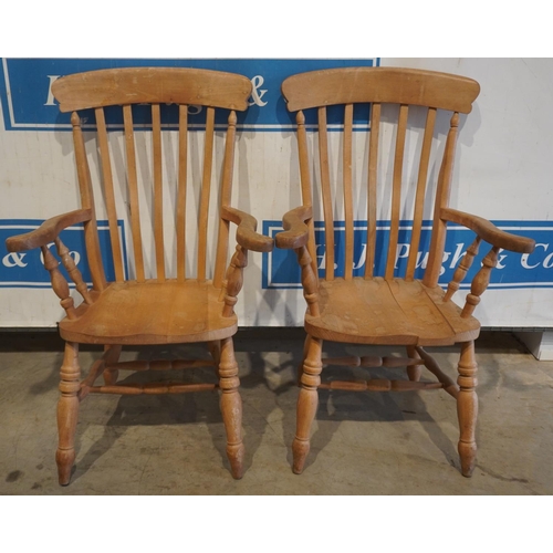 25 - 2 Pine kitchen carver chairs