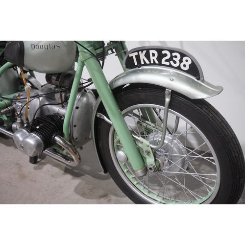 664 - Douglas Mark V motorcycle. 1954. 350cc. Comes with old tax paper and photos. Reg. TKR 238. V5