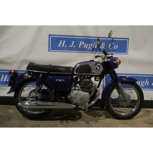 747 - Honda CD175 motorcycle. 175cc. 1971. Runs and rides but needs battery. Tax and MOT exempt. Comes wit... 