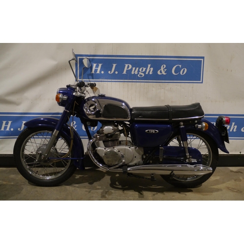 747 - Honda CD175 motorcycle. 175cc. 1971. Runs and rides but needs battery. Tax and MOT exempt. Comes wit... 