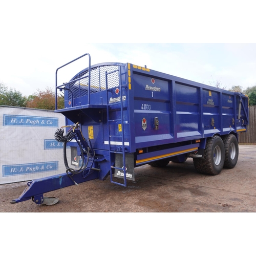 133 - 2019 Broughan 16tonne root trailer, sprung drawbar, flotation tyres, rollover sheet