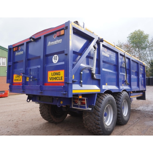 133 - 2019 Broughan 16tonne root trailer, sprung drawbar, flotation tyres, rollover sheet