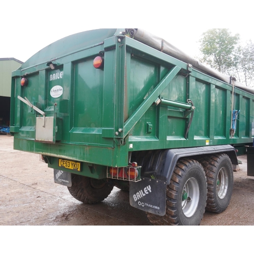 136 - 2015 Bailey 14tonne root trailer, sprung drawbar, flotation tyres, rollover sheet