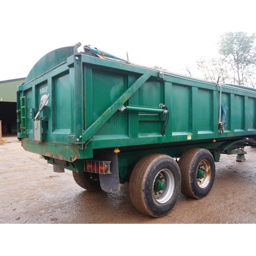 137 - 2011 Bailey 14tonne root trailer, sprung drawbar, super single wheels, rollover sheet