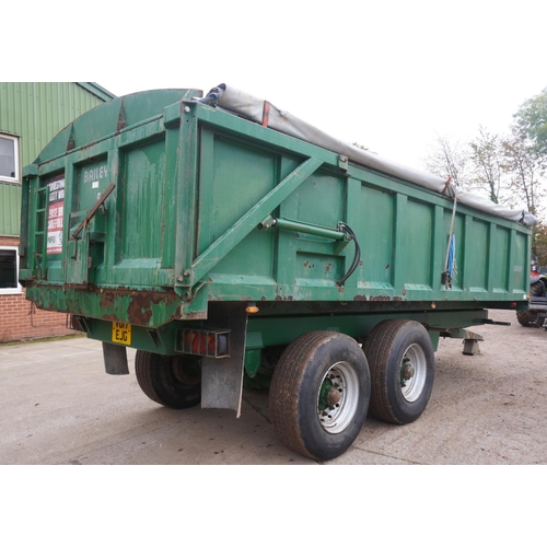 138 - 2008 Bailey 14tonne root trailer, sprung drawbar, super single wheels, rollover sheet