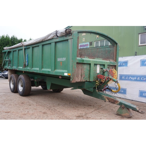 138 - 2008 Bailey 14tonne root trailer, sprung drawbar, super single wheels, rollover sheet