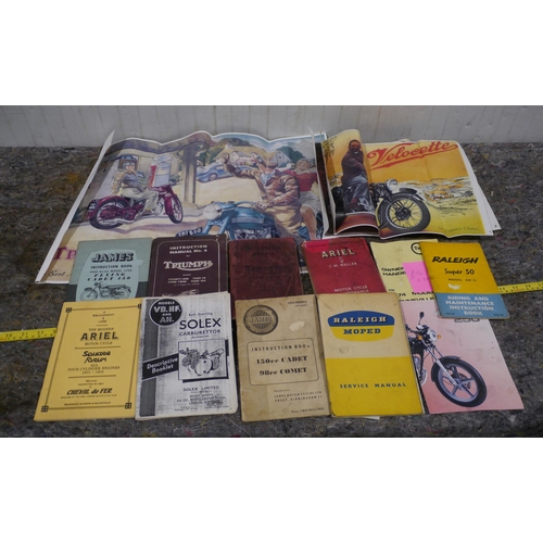 559 - Vintage motorcycle instruction manuals to include Triumph, James, Ariel and Raleigh