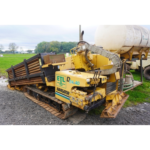 1113 - Vermeer 24x40 Navigator drilling rig with tank, pumps and heads, control box and manuals in office