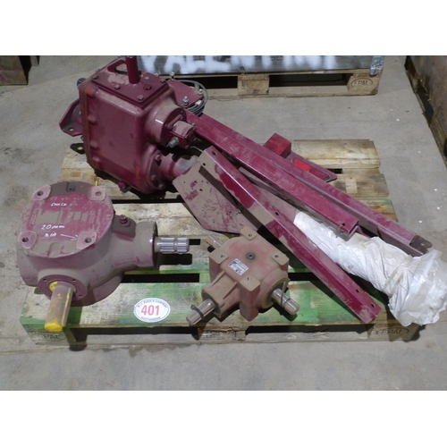 401 - Scanstone bed tiller gearboxes and drive shaft. New or reconditioned