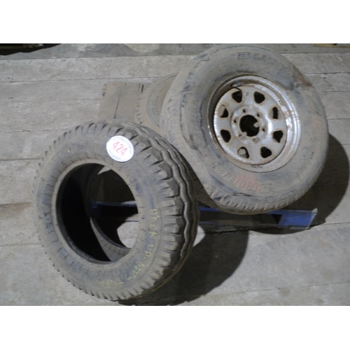 424 - Tyres 10x75-15.3 and 2 wheels and tyres 16