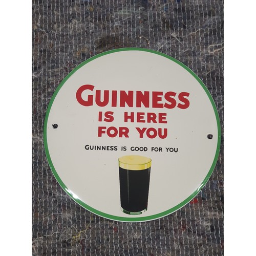 585A - Modern enamel sign- Guinness is here for you 6” diameter