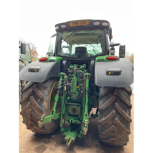 148 - 2016 John Deere 6195R tractor. Auto power, 50K, 5218hrs, tyres 650-65/42 600-65/28. Front linkage an... 