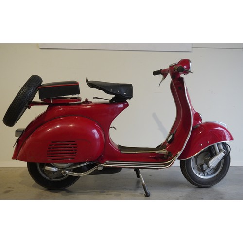730 - Vespa Red scooter.  1959 Vespa 125 frame with later 1979 150sprint engine and larger 10