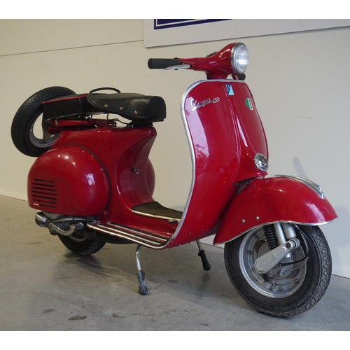 730 - Vespa Red scooter.  1959 Vespa 125 frame with later 1979 150sprint engine and larger 10