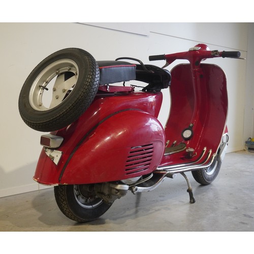 730 - Vespa Red scooter.  1959 Vespa 125 frame with later 1979 150sprint engine and larger 10