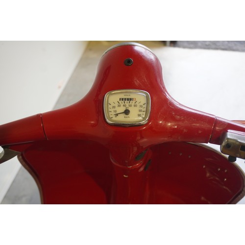 730 - Vespa Red scooter.  1959 Vespa 125 frame with later 1979 150sprint engine and larger 10