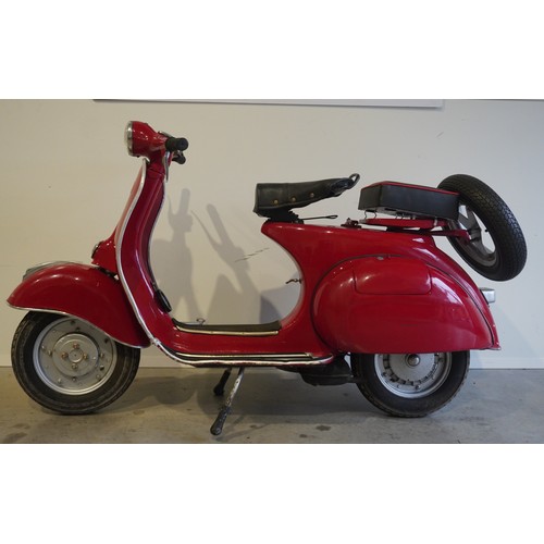 730 - Vespa Red scooter.  1959 Vespa 125 frame with later 1979 150sprint engine and larger 10