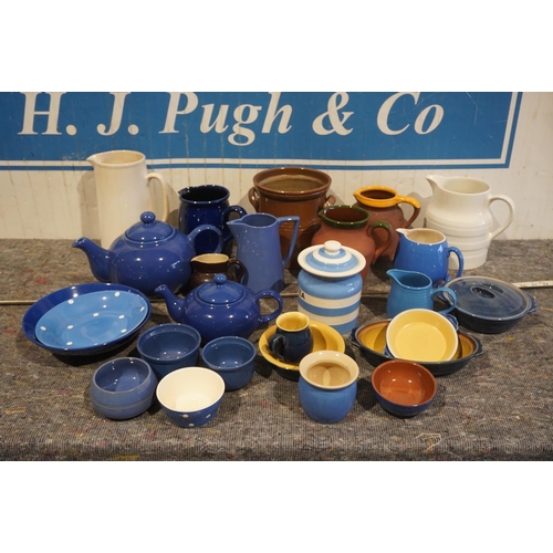 74 - Assorted ceramic jugs, bowls, teapot etc to include Denby and Cornish Blue