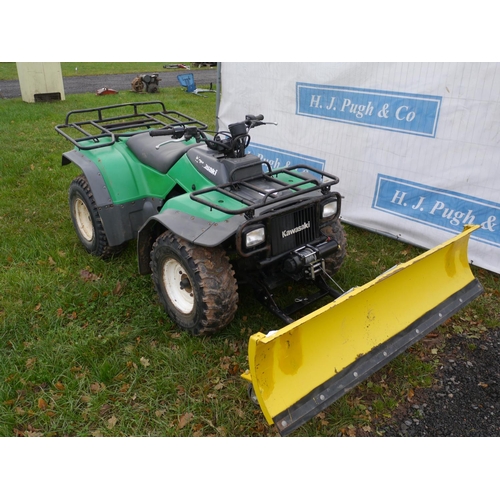 1357 - Kawasaki 400cc quad bike 4x4 c/w electric winch with electric control and front end snow plough atta... 