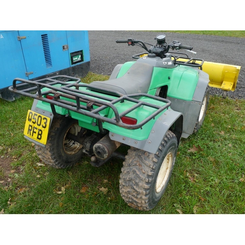1357 - Kawasaki 400cc quad bike 4x4 c/w electric winch with electric control and front end snow plough atta... 