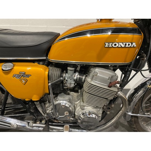 758 - Honda CB750 motorcycle. 1974. 750cc. Frame no. CB77 502309235. 1 Previous owner. This bike was runni... 