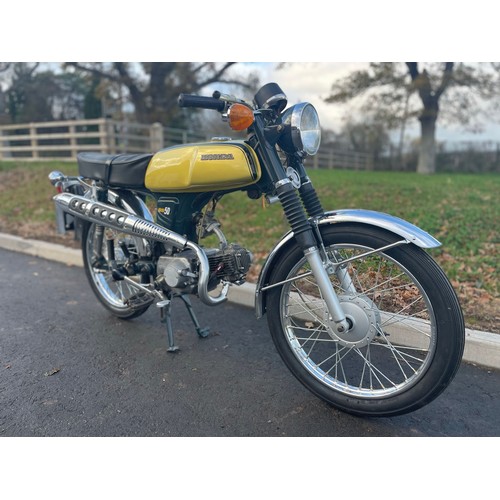 756 - Honda SS50 motorcycle. 1973. 49cc. This bike was running when it went into storage, will need recomm... 