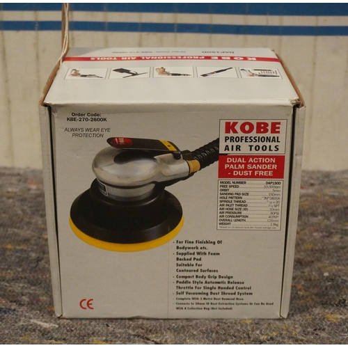 1077 - NOS Kobe Professional Air Tools dual action palm sander with attachments