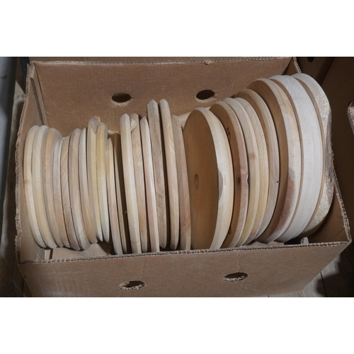 65 - Box of assorted turning platters and clock faces