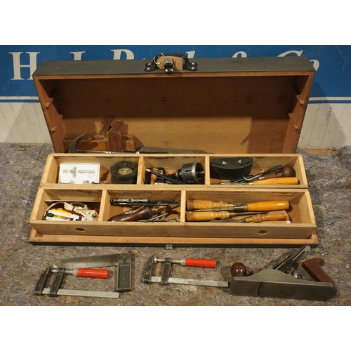 1045 - Carpenter's toolbox and contents to include plane and other wood working tools