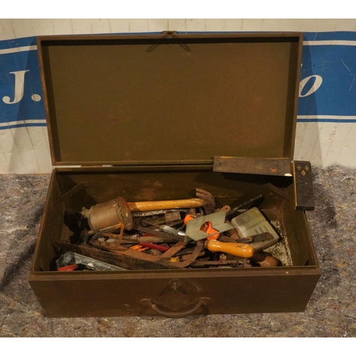1161 - Metal tool box and assorted hand tools