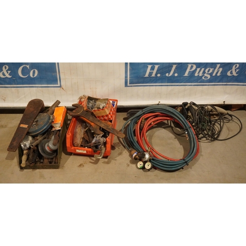 1168 - Electric chainsaw, Ox-acetylene hose with regulators and assorted workshop tools