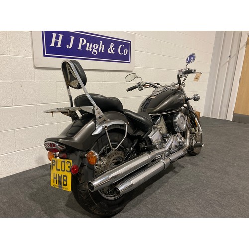 803 - Yamaha Dragstar 1100cc motorcycle. 2003. Runs but needs attention. Needs rear tyre, rear calliper ov... 