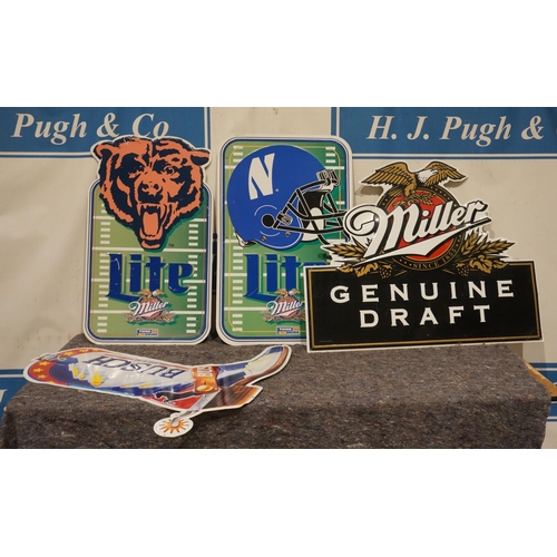 504 - Assorted tin signs to include Miller and Buch Beer