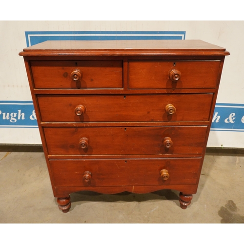 198 - Pine of 2 short and 3 long drawers 41x47